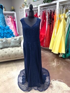 LARA Navy Beaded V-Neck Maxi Gown